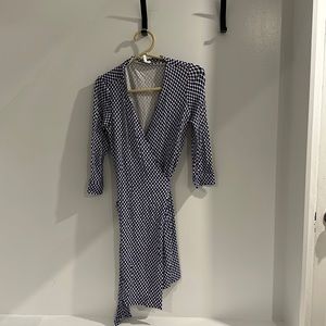 DVF wrap dress blue and white pattern